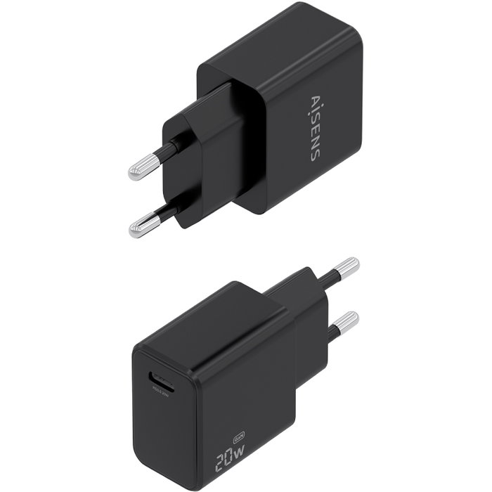 Aisens Cargador GaN USB-C 20W con Cable USB-C 1m Negro